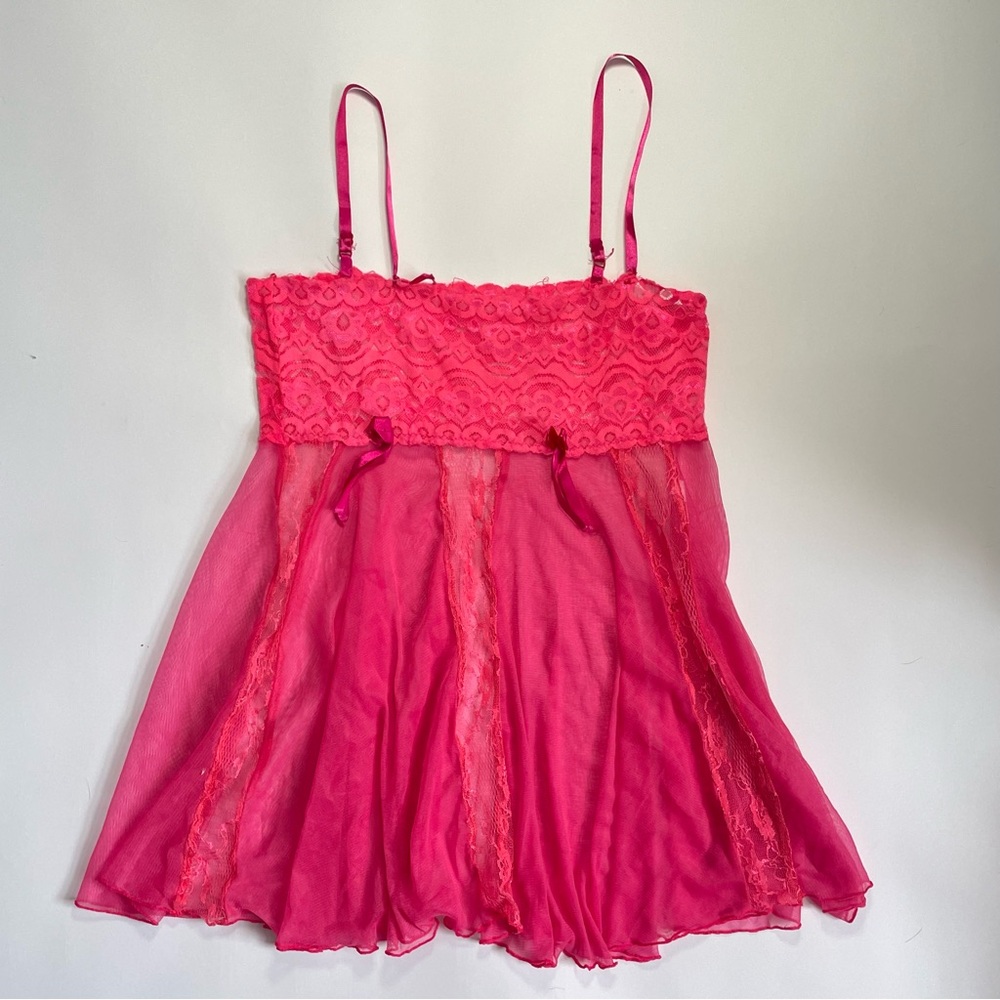 Silk Vibrant Pink Lace Chemise